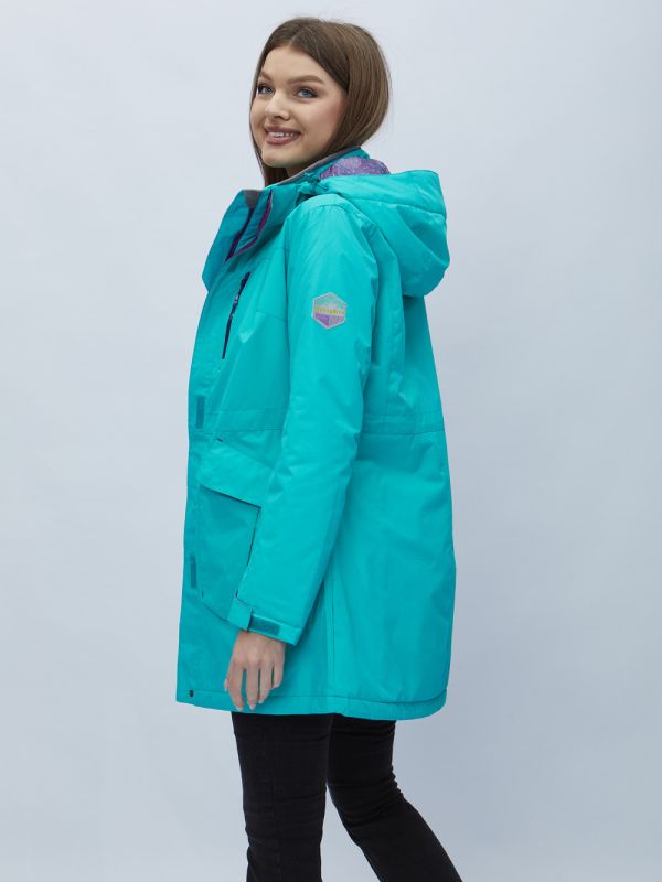 Turquoise hooded parka for women 551996Br